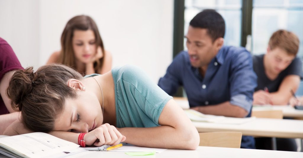 a student sleeping in class