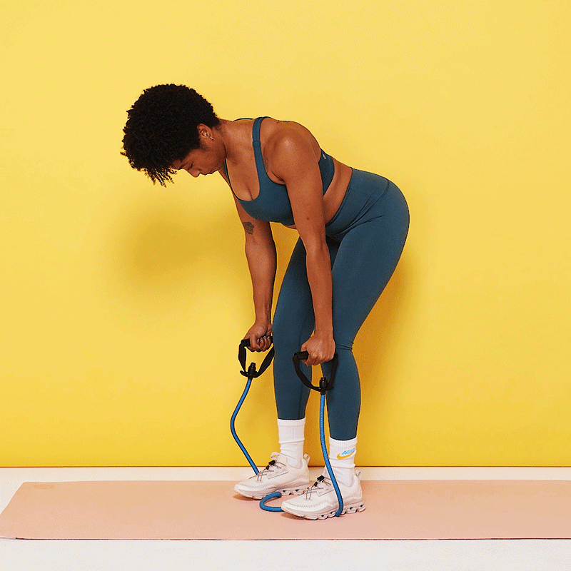 Bent-over rows using a resistance band