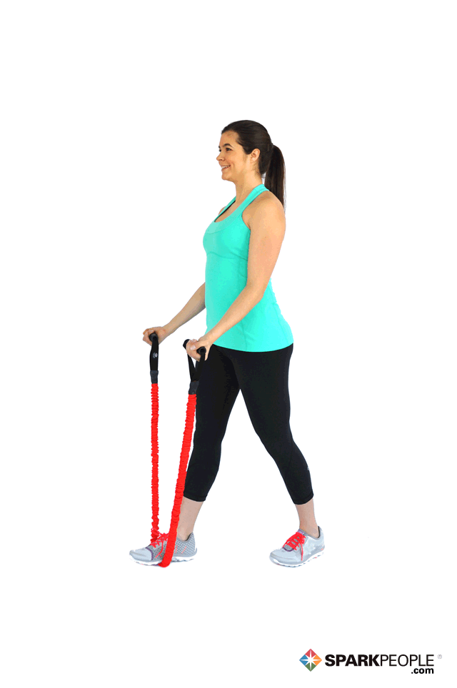 Bicep curls using a resistance band